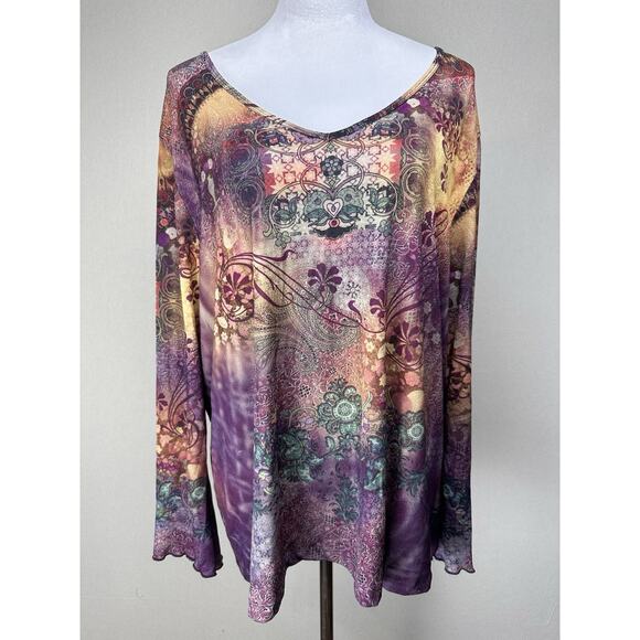 Women’s Plus 3X XCIT USA Vintage V Neck Long Sleeve Tunic Top Long Sleeve Fall - Picture 1 of 16